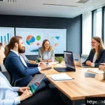 인플루언서 협업 프레임워크의 지속 가능성 - A modern, bright office scene featuring a diverse group of Dutch marketing professionals and influen...