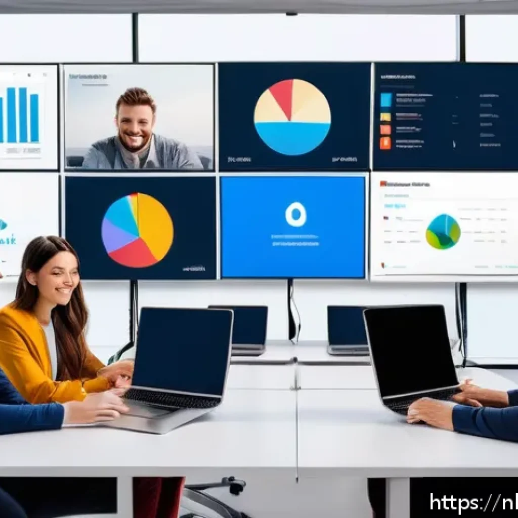 인플루언서와의 협업을 위한 시장 조사 방법 - A modern digital marketing office scene featuring a diverse team of professionals analyzing social m...