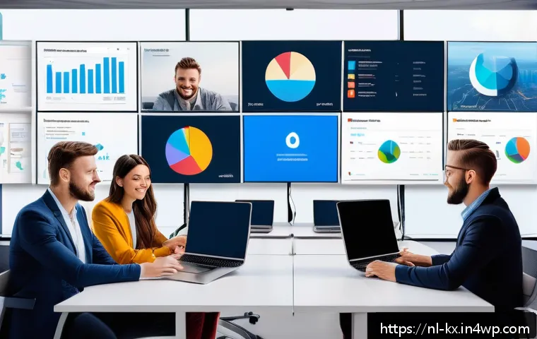 인플루언서와의 협업을 위한 시장 조사 방법 - A modern digital marketing office scene featuring a diverse team of professionals analyzing social m...
