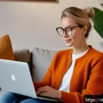 인플루언서 협업의 지속 가능성을 위한 전략 - A professional Dutch influencer sitting in a cozy, modern Amsterdam-style living room, engaging warm...